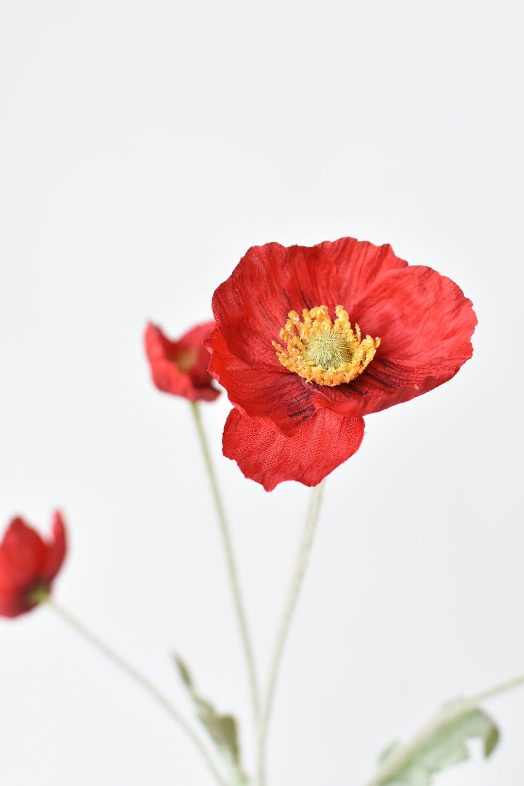 24" Faux Red Poppy Stem