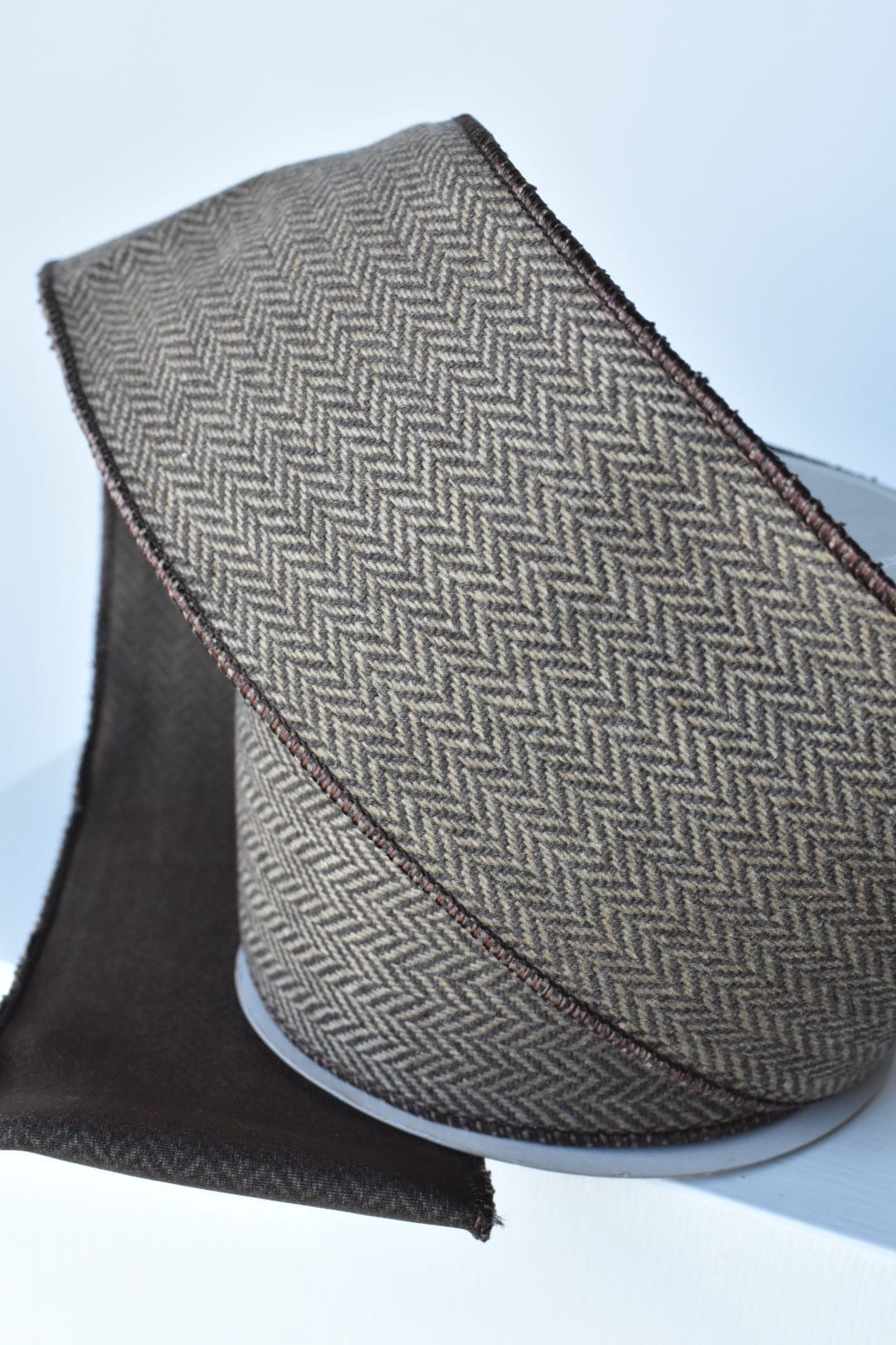 4" x 10yd Brown/Tan Woven Herringbone Ribbon