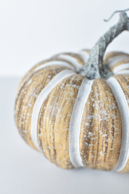 6.5"Hx7.5"W Faux Pumpkin Beige White - Wide
