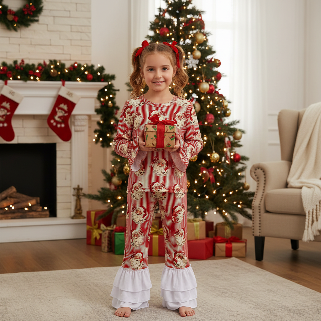 Santa Stripe two piece ruffle set