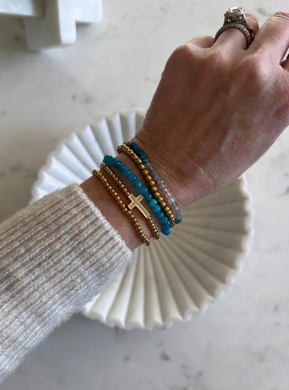 Holy Cross Blue Beaded Bracelet Stack - Set of 5 Waterproof Non-Tarnish