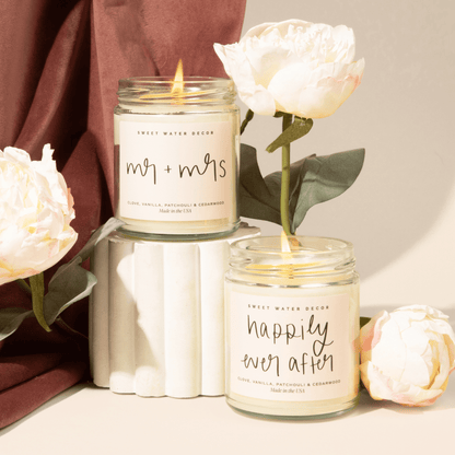 Mr. & Mrs. Quote Candle - Clear Jar - 9 oz (Palo Santo Patchouli)