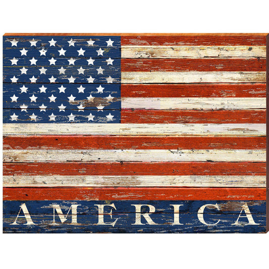 American Flag | Wall Art Print on Real Wood