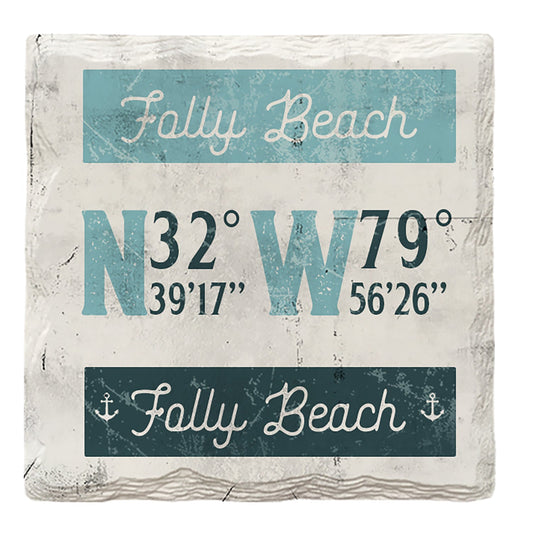 Folly Beach Latitude Longitude | Drink Coaster Set