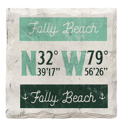 Folly Beach Latitude Longitude | Drink Coaster Set