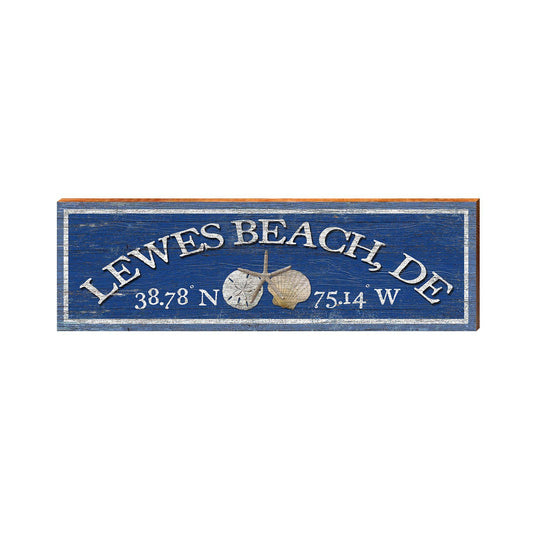 Lewes Beach, DE Triple Shells Navy Latitude Longitude | Wall Art Print on Real Wood