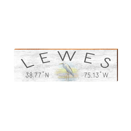 Lewes Standing Egret Minimal White Latitude Longitude | Wall Art Print on Real Wood