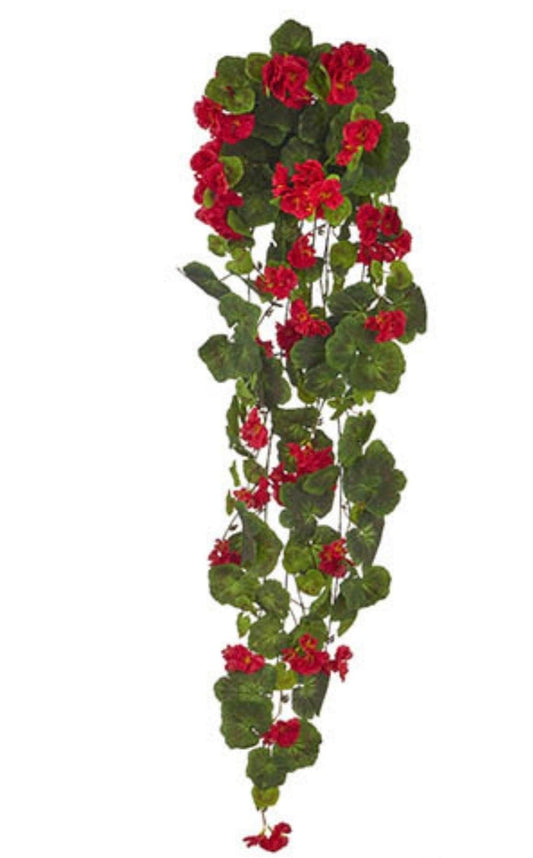 35" Faux Red Hanging Geranium Bush
