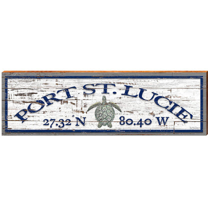 Port St. Lucie Sea Turtle Shabby Latitude Longitude | Wall Art Print on Real Wood
