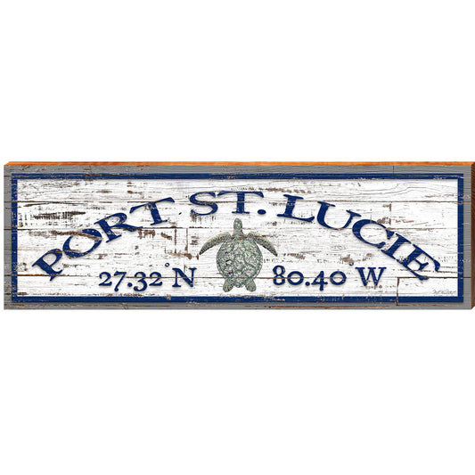 Port St. Lucie Sea Turtle Shabby Latitude Longitude | Wall Art Print on Real Wood
