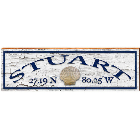 Stuart Sea Shell White Latitude Longitude | Wall Art Print on Real Wood