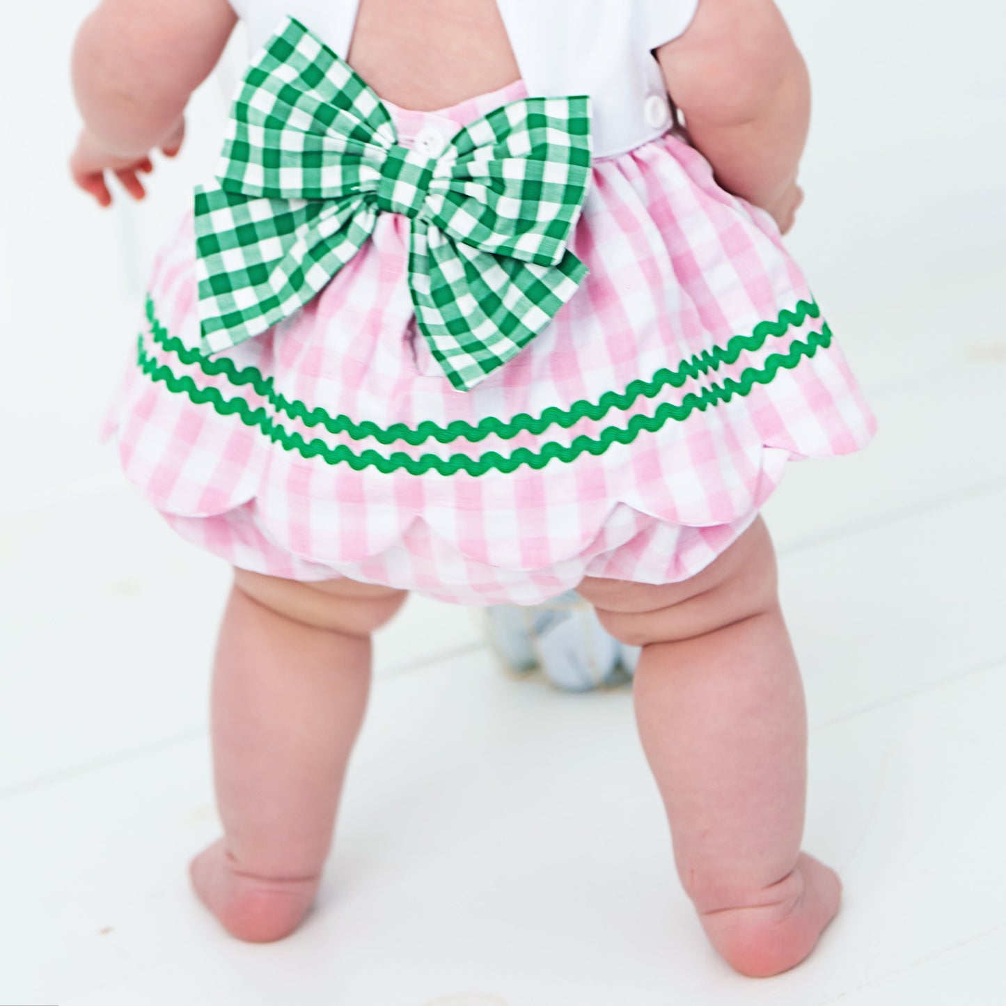 First Birthday Golf Bubble for Girls – Reversible Pink Gingham Skirted Bubble Outfit