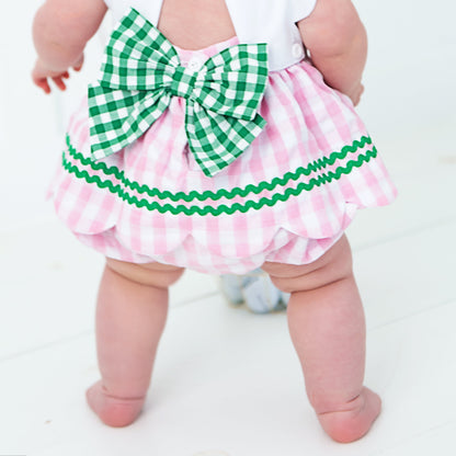 First Birthday Golf Bubble for Girls – Reversible Pink Gingham Skirted Bubble Outfit
