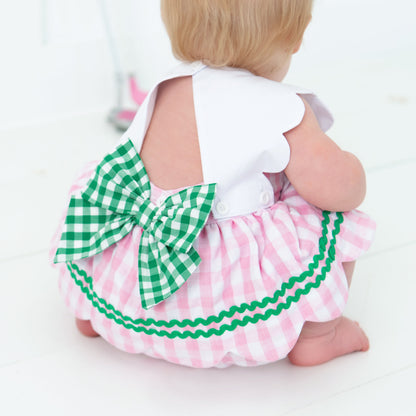 First Birthday Golf Bubble for Girls – Reversible Pink Gingham Skirted Bubble Outfit