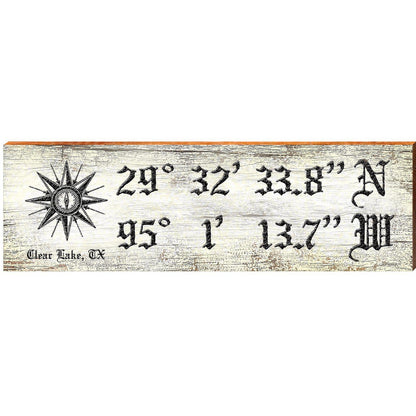 Clear Lake, TX Compass White Latitude Longitude | Wall Art Print on Real Wood