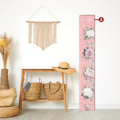 Personalized Family Growth Chart | Flowers Sign | Customizable Wall Art Print on Real Wood | Kids Name Girls Decor