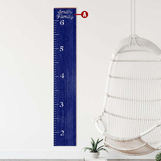 Personalized Family Growth Chart | Blue Wooden Sign | Customizable Wall Art Print on Real Wood | Kids Room Name Decor