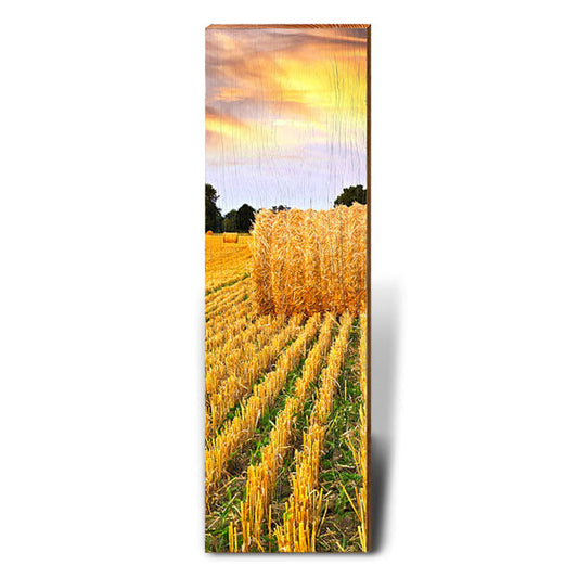 Golden Sunset Hay Bale | Wall Art Print on Real Wood