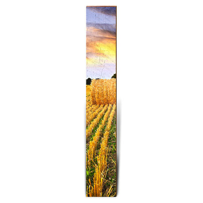 Golden Sunset Hay Bale Large | Wall Art Print on Real Wood