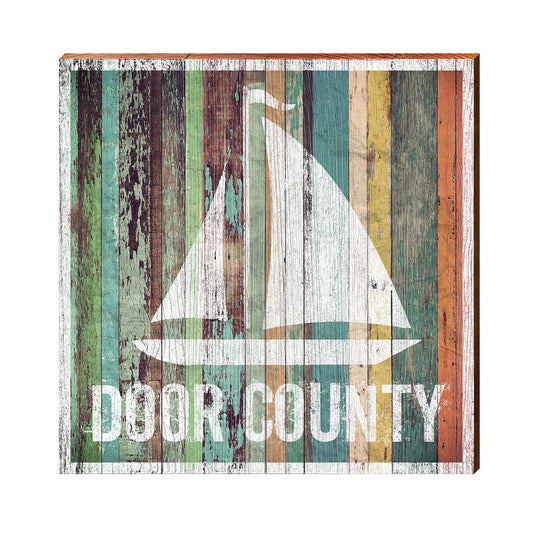 Door County Sail Boat Blue Boards | Wall Art Print on Real Wood