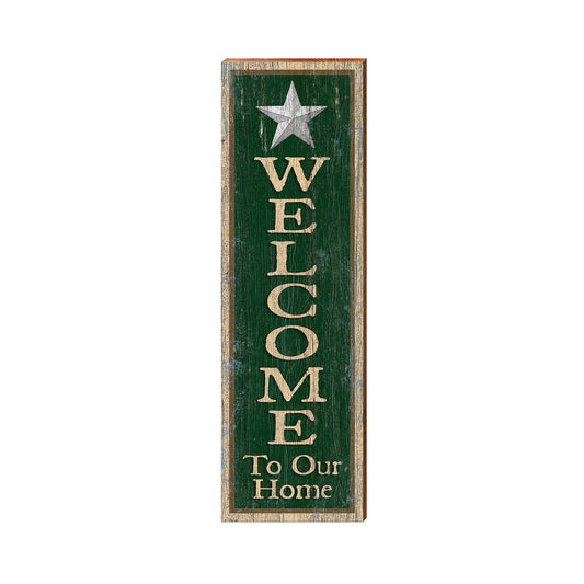 Welcome to Our Home Star Green | Wall Art Print on Real Wood
