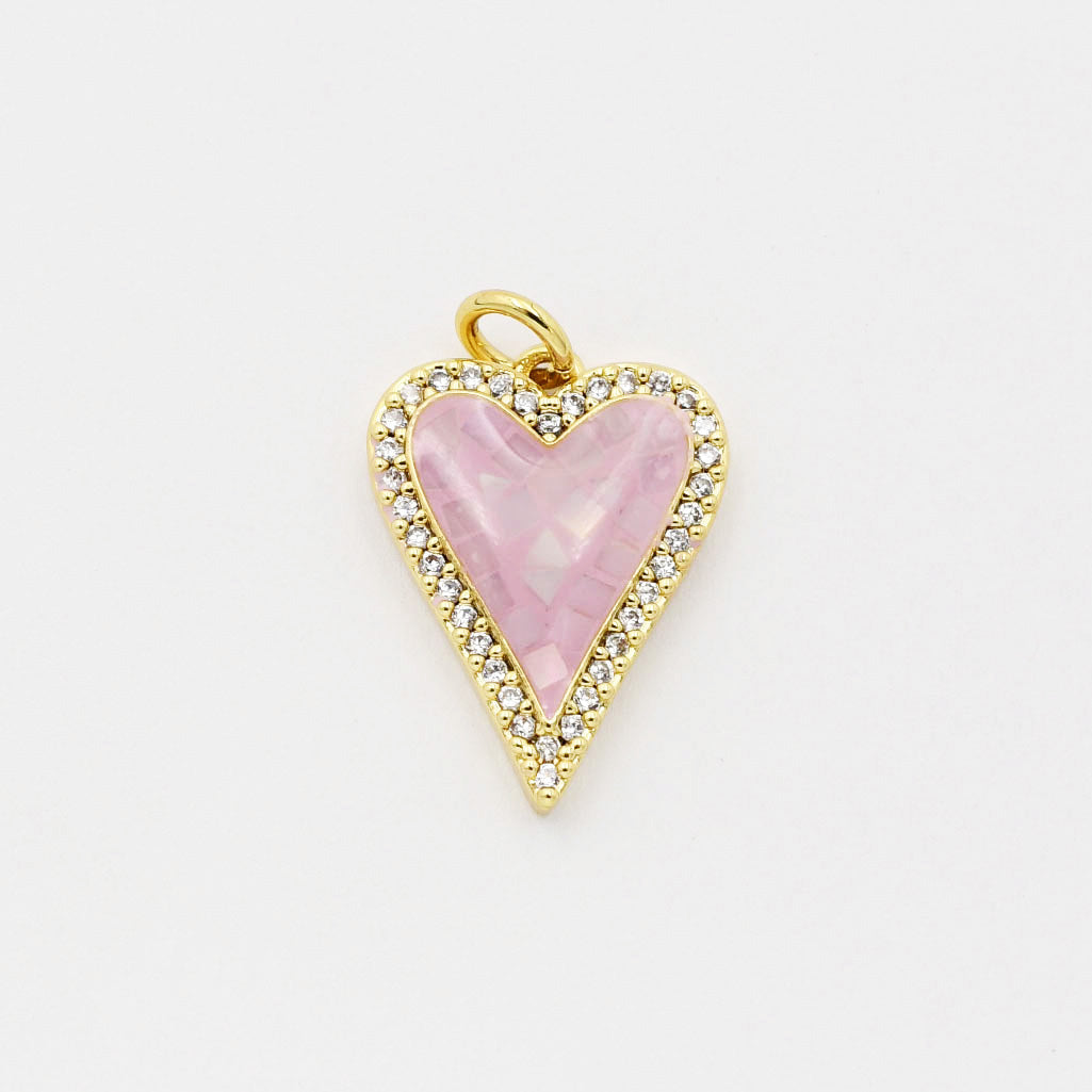 Pink Crystal Heart Charm CH-77