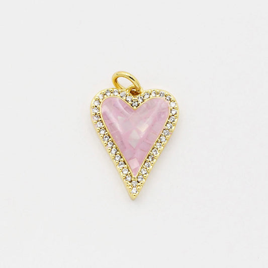 Pink Crystal Heart Charm CH-77