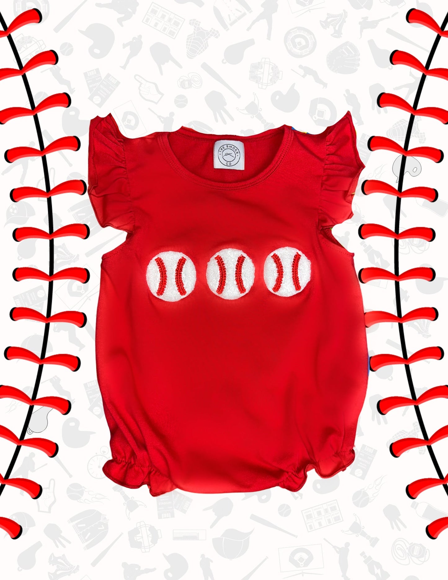 Baseball French Knot Girl’s Bubble (runs smaller, 100% cotton)