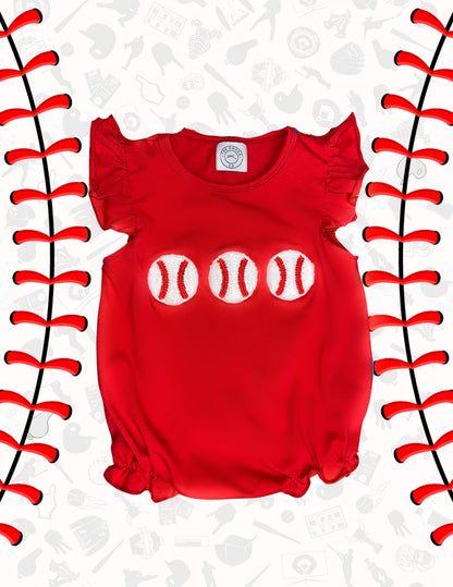 Baseball French Knot Girl’s Bubble (runs smaller, 100% cotton)