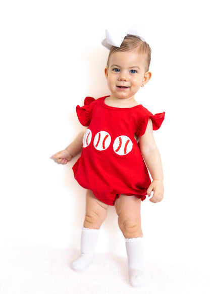 Baseball French Knot Girl’s Bubble (runs smaller, 100% cotton)