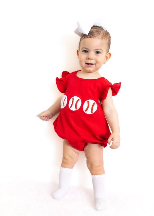 Baseball French Knot Girl’s Bubble (runs smaller, 100% cotton)