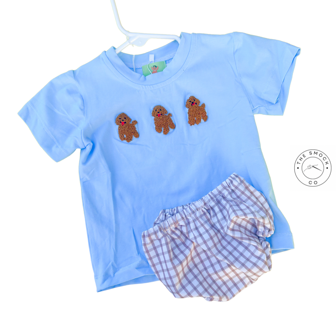 Blue French Knot Puppy Boy Diaper Set