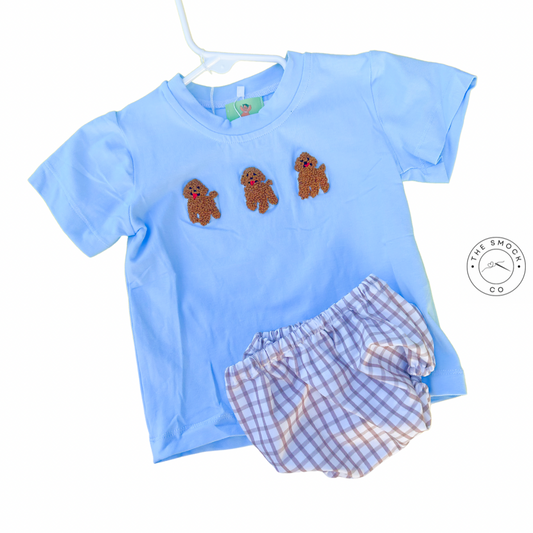 Blue French Knot Puppy Boy Diaper Set