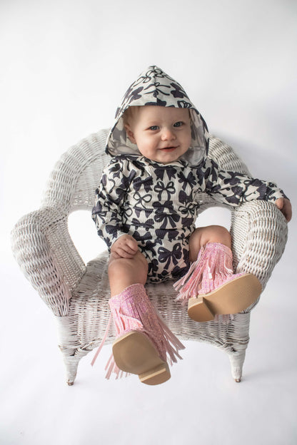 Black coquette Ribbed Hooded romper