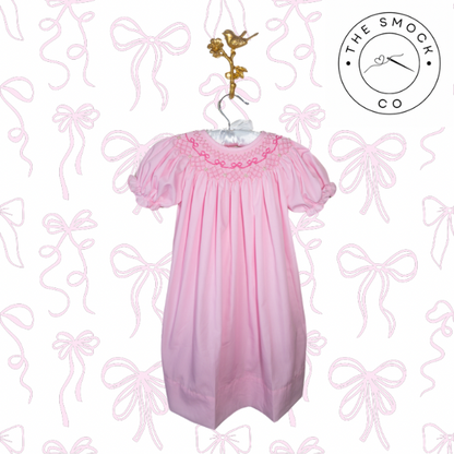 Pink Bow Pearl Hand-Smocked Dress