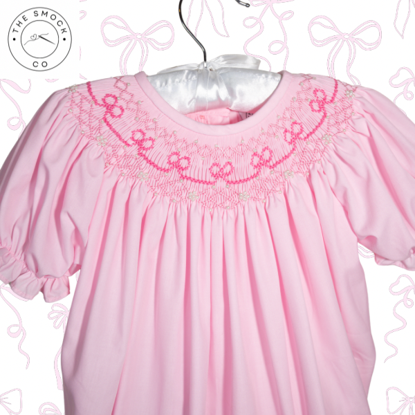Pink Bow Pearl Hand-Smocked Dress