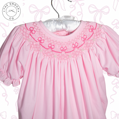 Pink Bow Pearl Hand-Smocked Dress