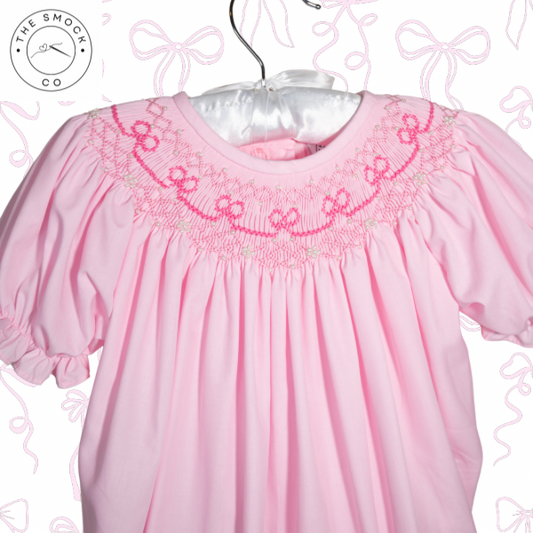 Pink Bow Pearl Hand-Smocked Dress