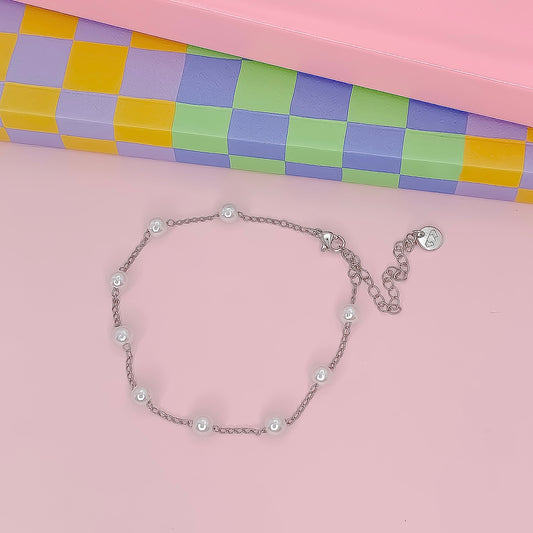 Dainty Pearl Drops Silver Anklet