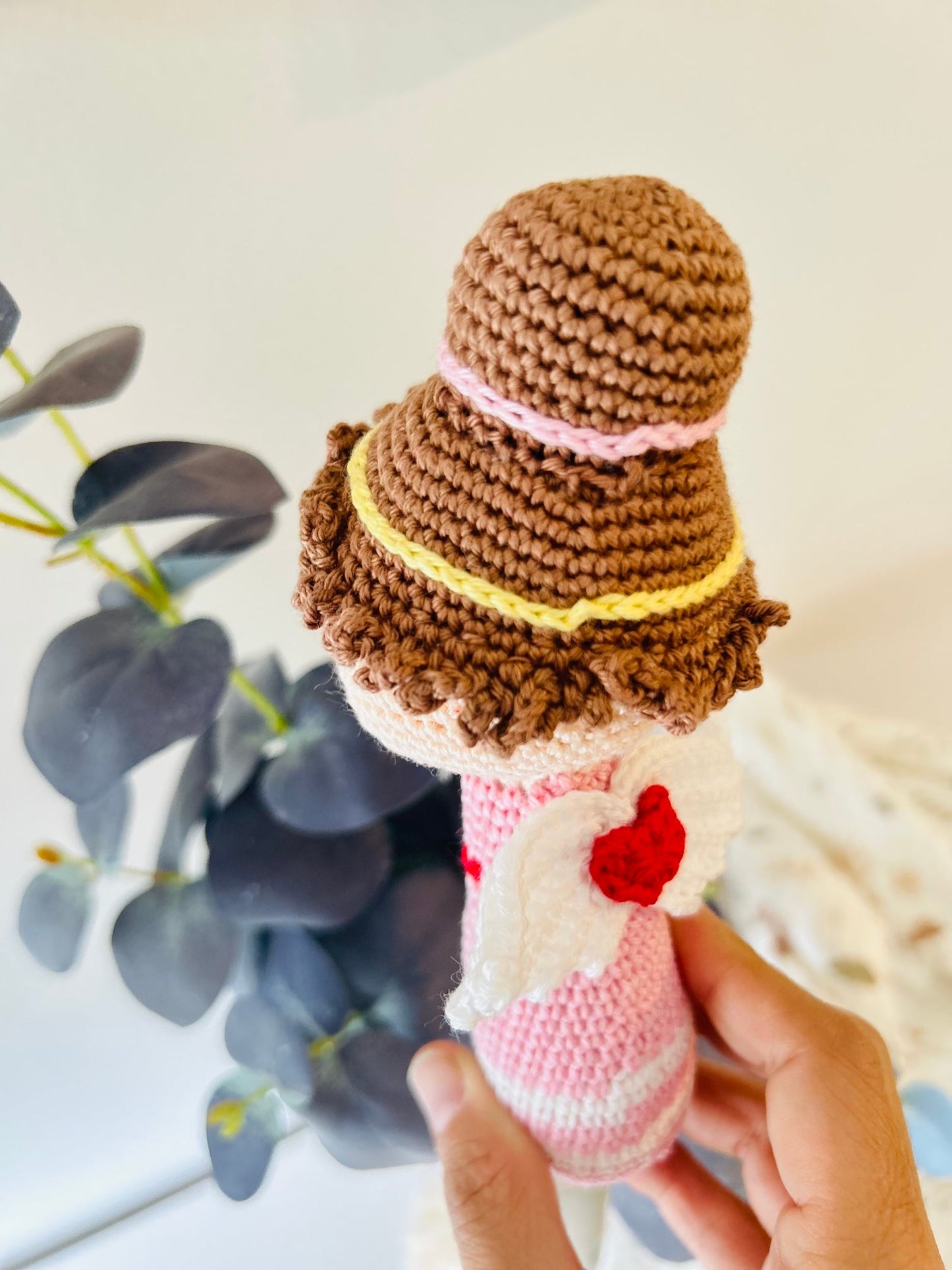 Handmade Crochet Angel Rattle – Organic Cotton Soft Baby Toy