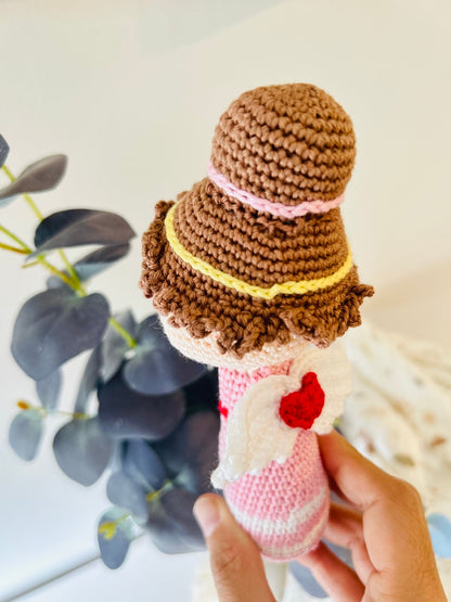 Handmade Crochet Angel Rattle – Organic Cotton Soft Baby Toy