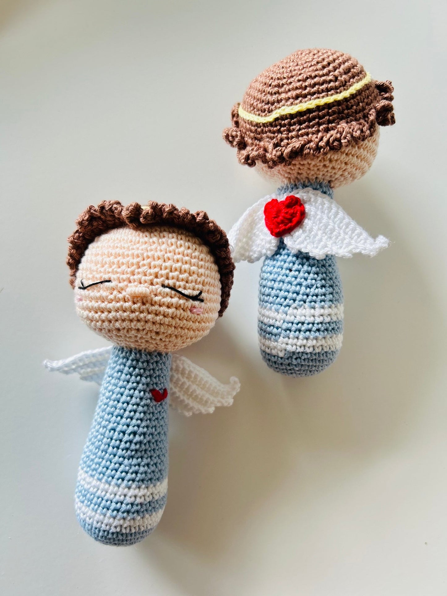 Handmade Crochet Angel Rattle – Organic Cotton Soft Baby Toy