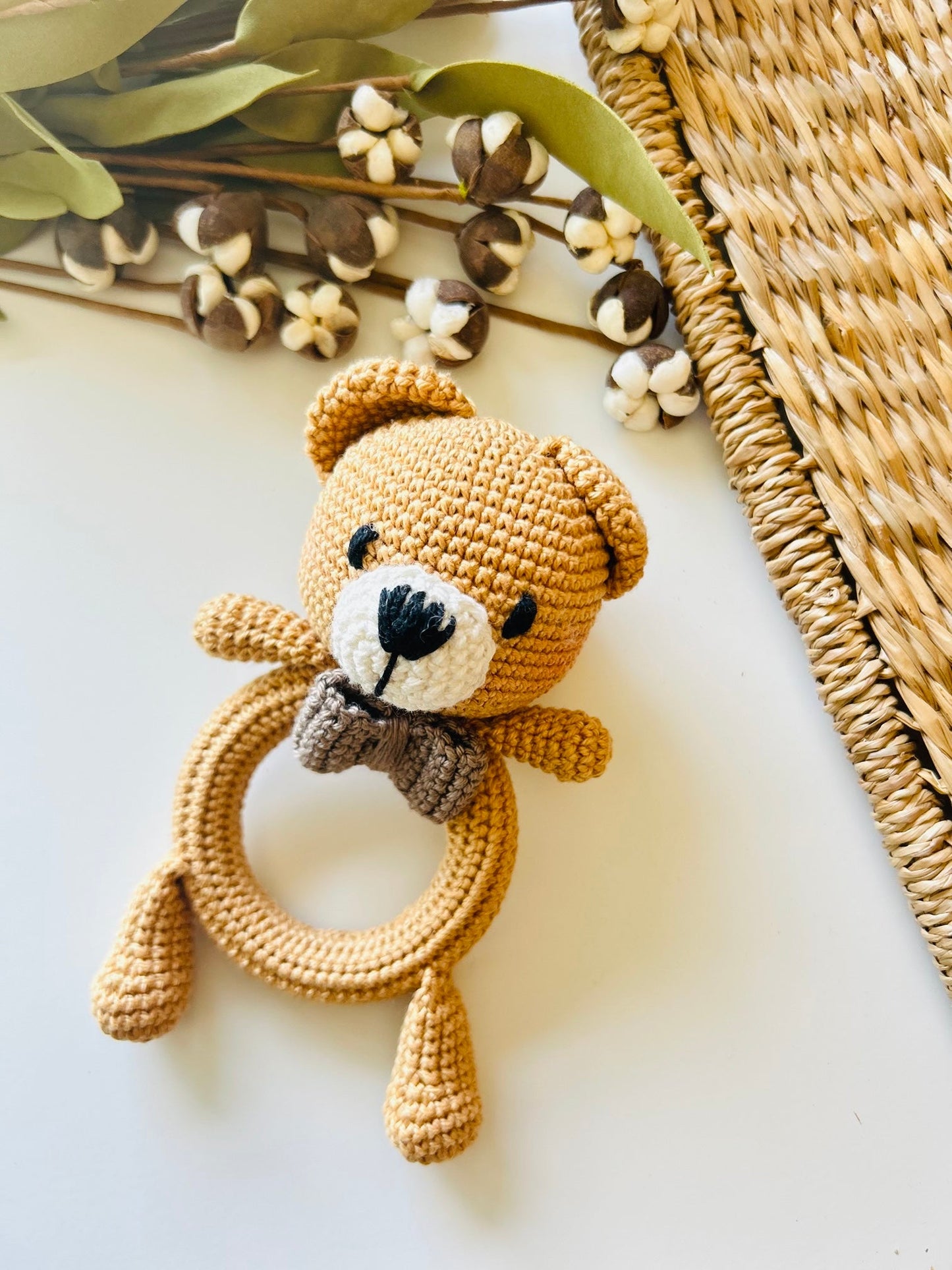 Bear Teether Rattle-Full Crochet Ring