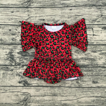 Christmas Leopard ribbed skirted romper