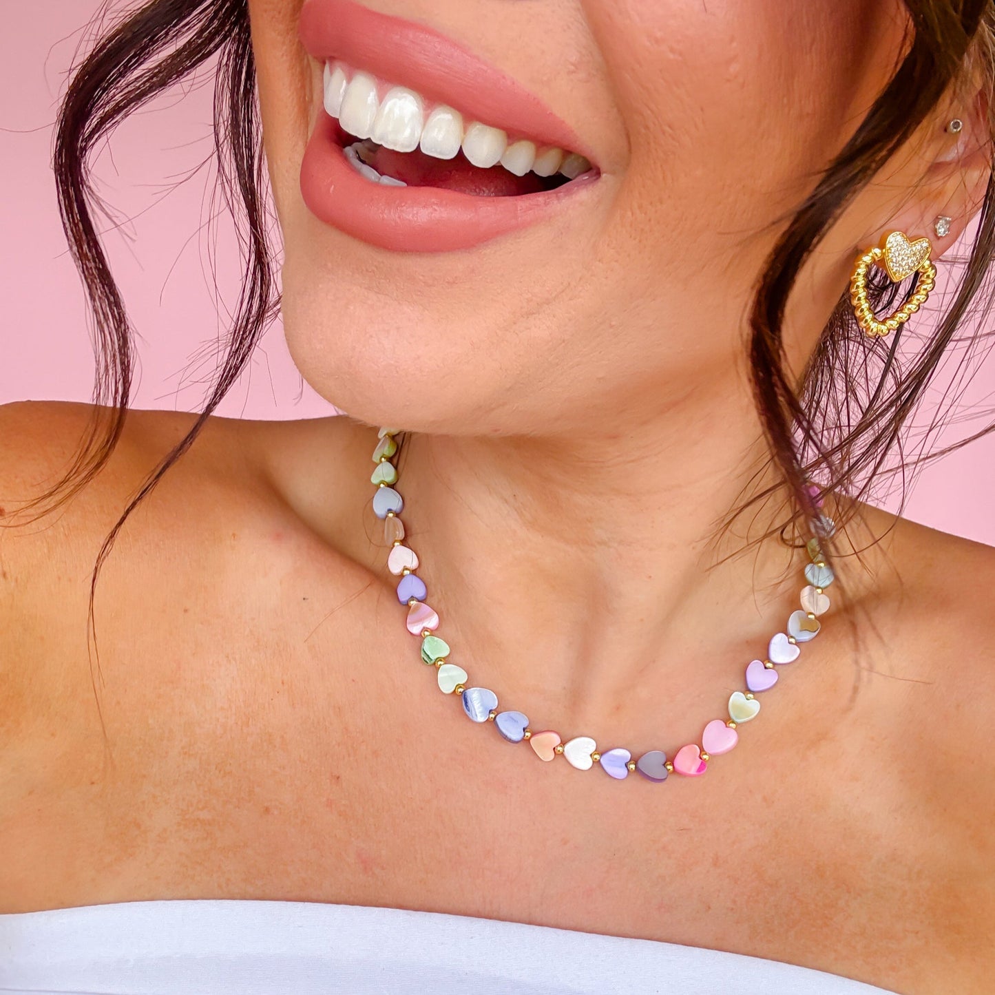 Multi Heart Stone Necklaces