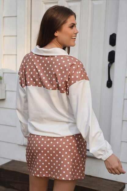 Mia Printed Pullover in Mocha Mousse Polka Dot