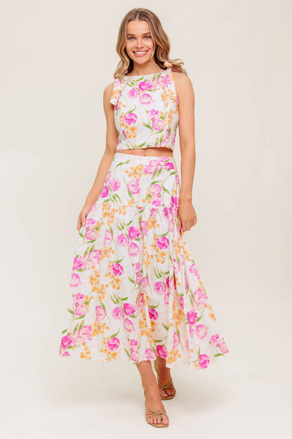 BOTANICAL BLISS WOVEN TOP AND SKIRT SET