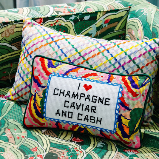 Caviar and Cash Needlepoint Pillow