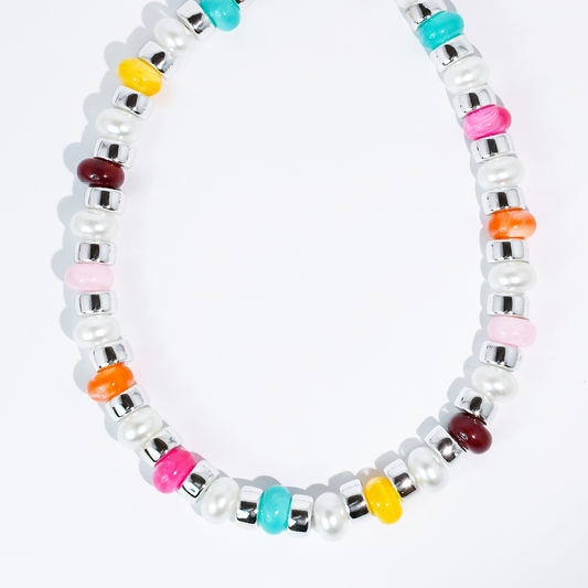 Joyful Silver Beaded Necklace