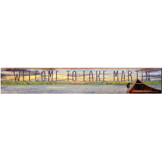 Welcome to Lake Martin Sunset Canoe LAK16 | Wall Art Print on Real Wood